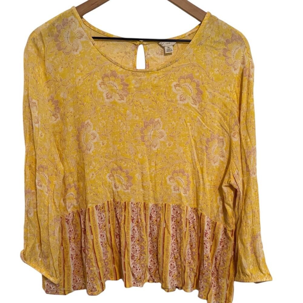 CATO Est. 1946 Babydoll Flowy Yellow Boho Blouse SZ XL